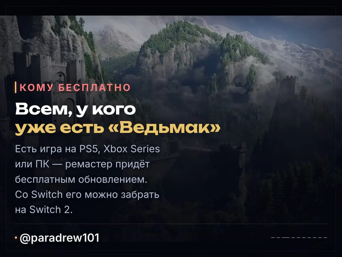 Слайд 3 из 10: Ремастер «Ведьмака 3» бесплатно: 29 сентября, 13:00 МСК