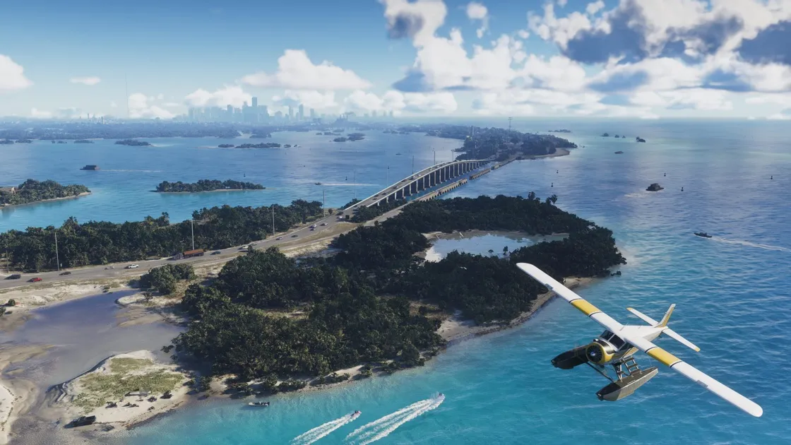 Vista aérea das Leonida Keys, imagem oficial de GTA VI